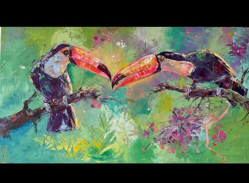 The attentive playful toucan by Petko Dzhelebov, Painting for Sale on Singulart