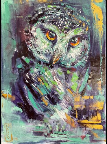 Green owl van Petko Dzhelebov, Schilderij te koop op Singulart