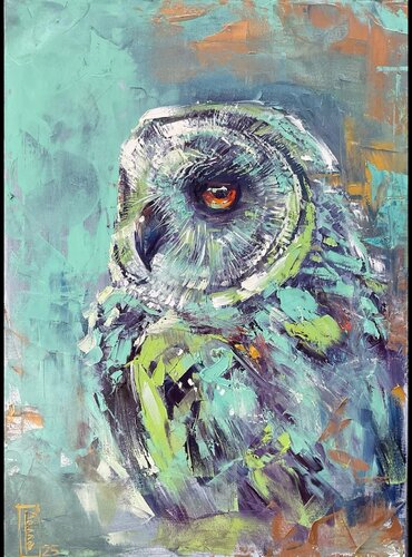Green owl 2 van Petko Dzhelebov, Schilderij te koop op Singulart