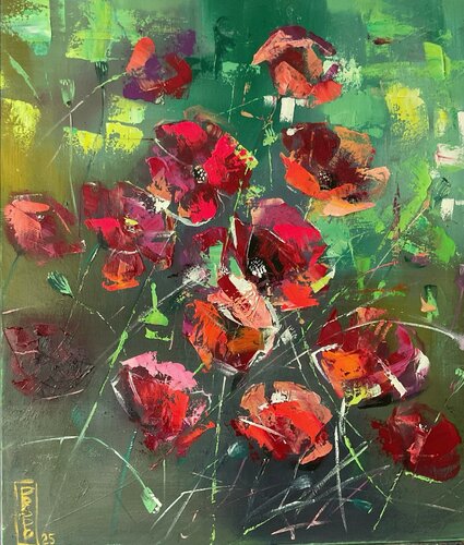 Abstract poppies par Petko Dzhelebov, Peinture en vente sur Singulart