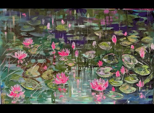 Lotus flowers de Petko Dzhelebov, Pintura a la venta en Singulart