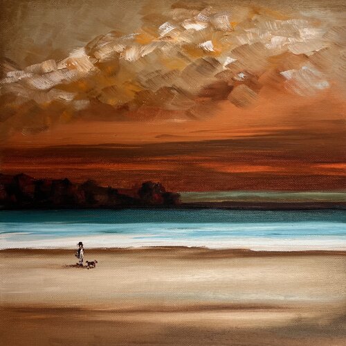 Sunset on the coast. Walk by Nataliia Zevaikina, Painting for Sale on Singulart