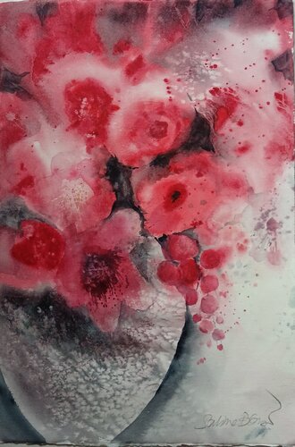 Esplosione floreale in rosso de Sabine Blomqvist, Obra en papel a la venta en Singulart