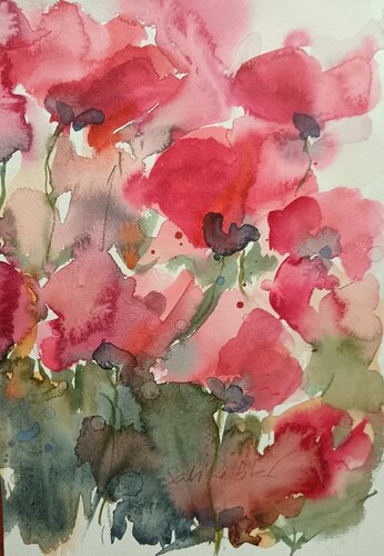 Campi di papaveri de Sabine Blomqvist, Obra en papel a la venta en Singulart