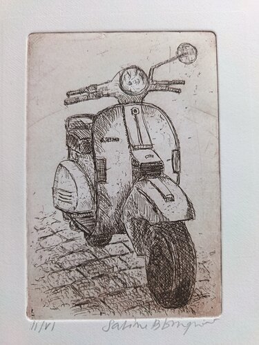 Vespa sepia par Sabine Blomqvist, Œuvre sur papier en vente sur Singulart