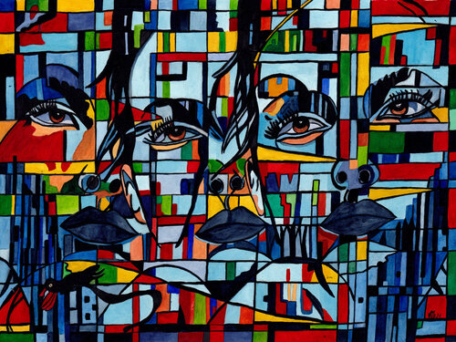 2 pensées - 3 bouches - 4 yeux - 5…000 mots par Vera Boldt, Peinture en vente sur Singulart