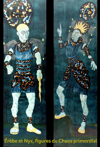 « Érèbe et Nyx »  temps zéro du Chaos primordial di Jean-Yves Benzi, Pittura in vendita su Singulart
