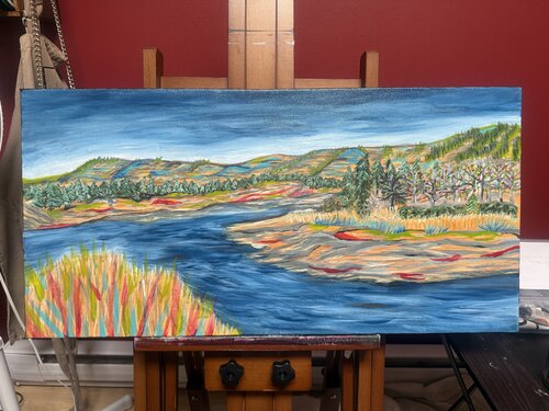 Surrealist View of the Red Deer River + the  Tolman Badlands van Alison Forsberg, Schilderij te koop op Singulart