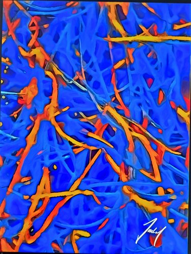 The blue and  orange mystery by Roman Imhof, Painting for Sale on Singulart