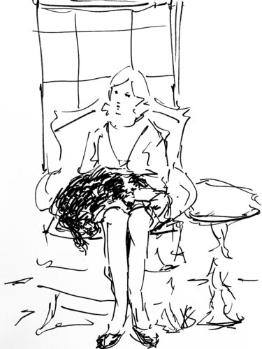 Girl with dog. von Victoria General, Zeichnungen kaufen auf Singulart