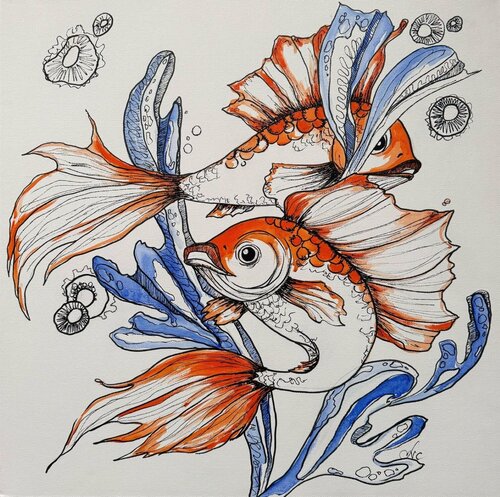 Dance of the Koi par Natalya Cernov, Peinture en vente sur Singulart