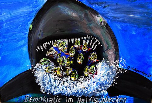 Demokratie im Haifischbecken by Hans-Gerd Wolfgarten, Painting for Sale on Singulart