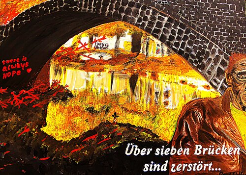 Über sieben Brücken sind zerstört! by Hans-Gerd Wolfgarten, Painting for Sale on Singulart