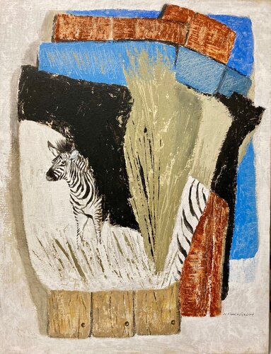 ZEBRE sur BOIS van Annie-France Giroud, Schilderij te koop op Singulart