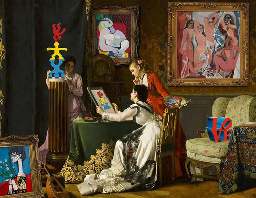 The Art Studio Baigneuses van Léo Manelli, Schilderij te koop op Singulart