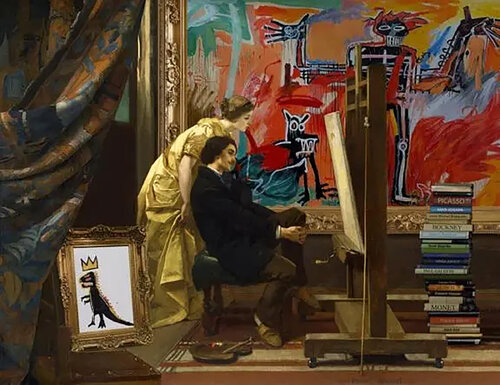The Artist and the Muse (Basquiat) van Léo Manelli, Schilderij te koop op Singulart