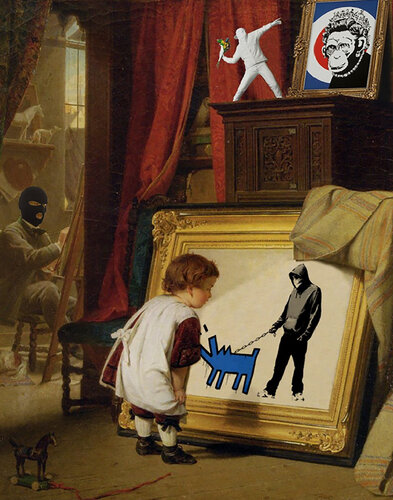 The Little Connoisseur Choose Your Weapon & Queen (Bleu) von Léo Manelli, Malerei kaufen auf Singulart