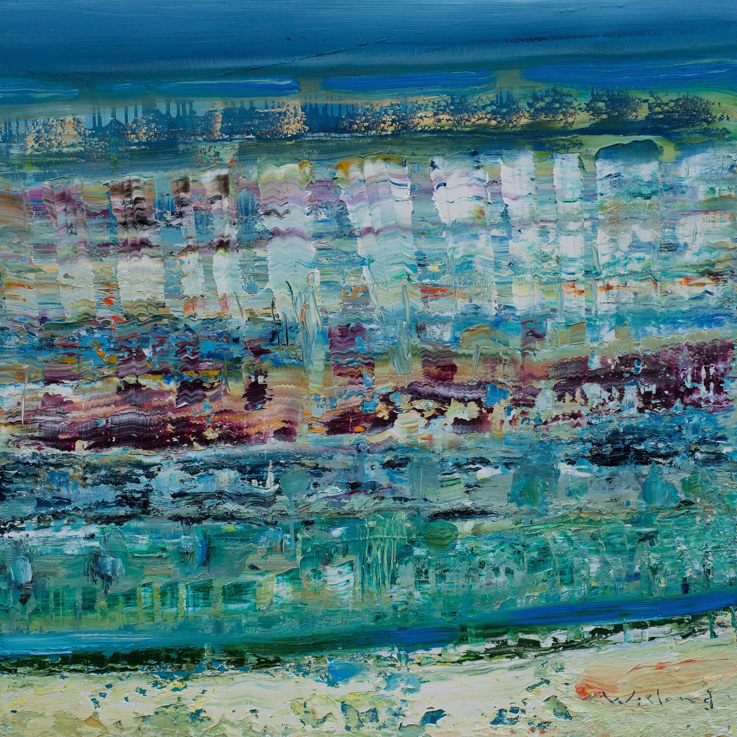 Spiegelungen im Flachwasser Wieland Richter Originalgemälde zu verkaufen