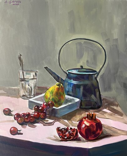 Still life with pomegranates di Alban Capari, Pittura in vendita su Singulart