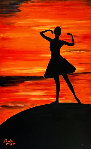 Sunset Ballerina Ballet Dancer Orange Black Shadow - VISION par Ruta Mon, Peinture en vente sur Singulart