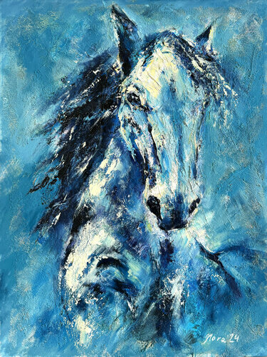 White Horse Portrait von Eleonora Taranova, Malerei kaufen auf Singulart