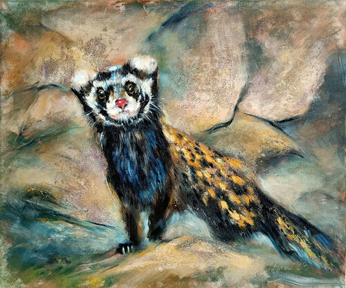 Marbled Polecat Portrait von Eleonora Taranova, Malerei kaufen auf Singulart