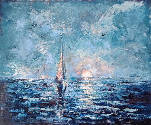 Seascape with a Boat van Eleonora Taranova, Schilderij te koop op Singulart
