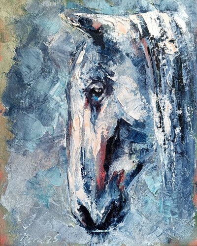 White Horse Portrait von Eleonora Taranova, Malerei kaufen auf Singulart