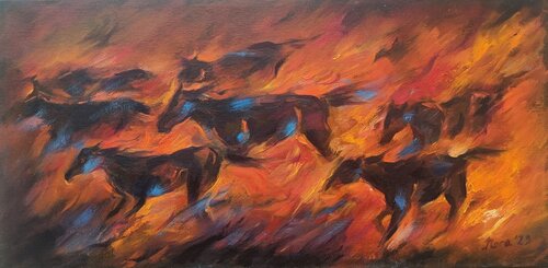 Red Horses Racing van Eleonora Taranova, Schilderij te koop op Singulart
