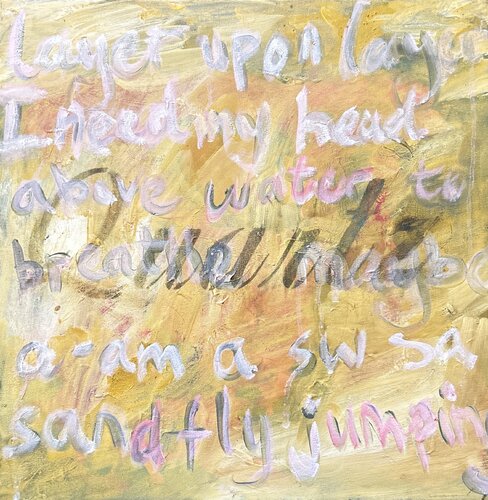 Text-Based Abstract Painting – Quartz Series (I Held My Head Above Water to Breathe) de Irene Watson, Pintura a la venta en Singulart