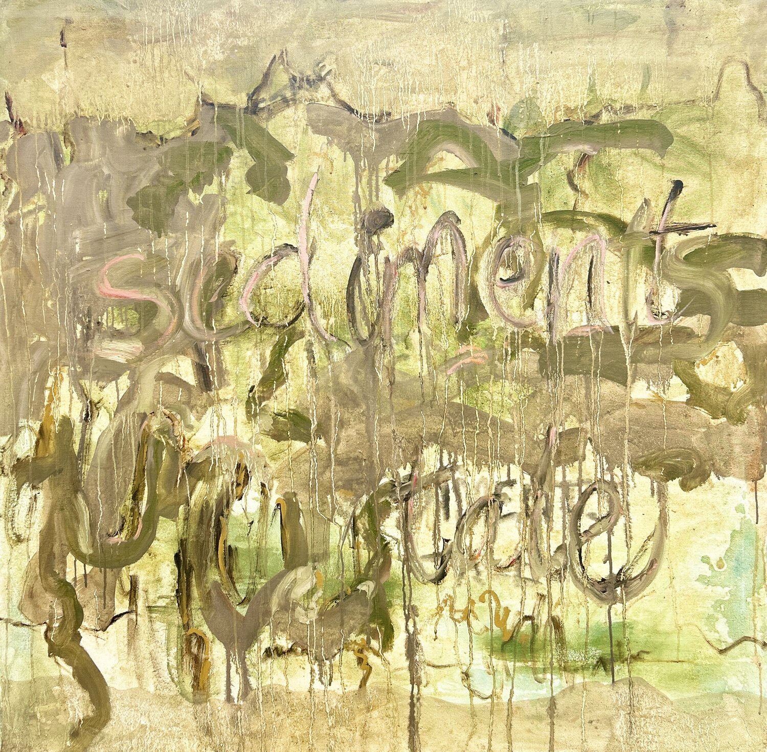 Sediment’s Tale (Text-Based Abstract Painting in Green) Irene Watson