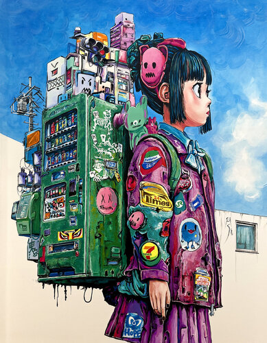 Girl With A Vending Machine van Pavel Sipkin, Schilderij te koop op Singulart