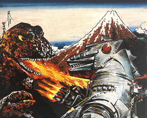 Godzilla Hokusai by Pavel Sipkin, Painting for Sale on Singulart