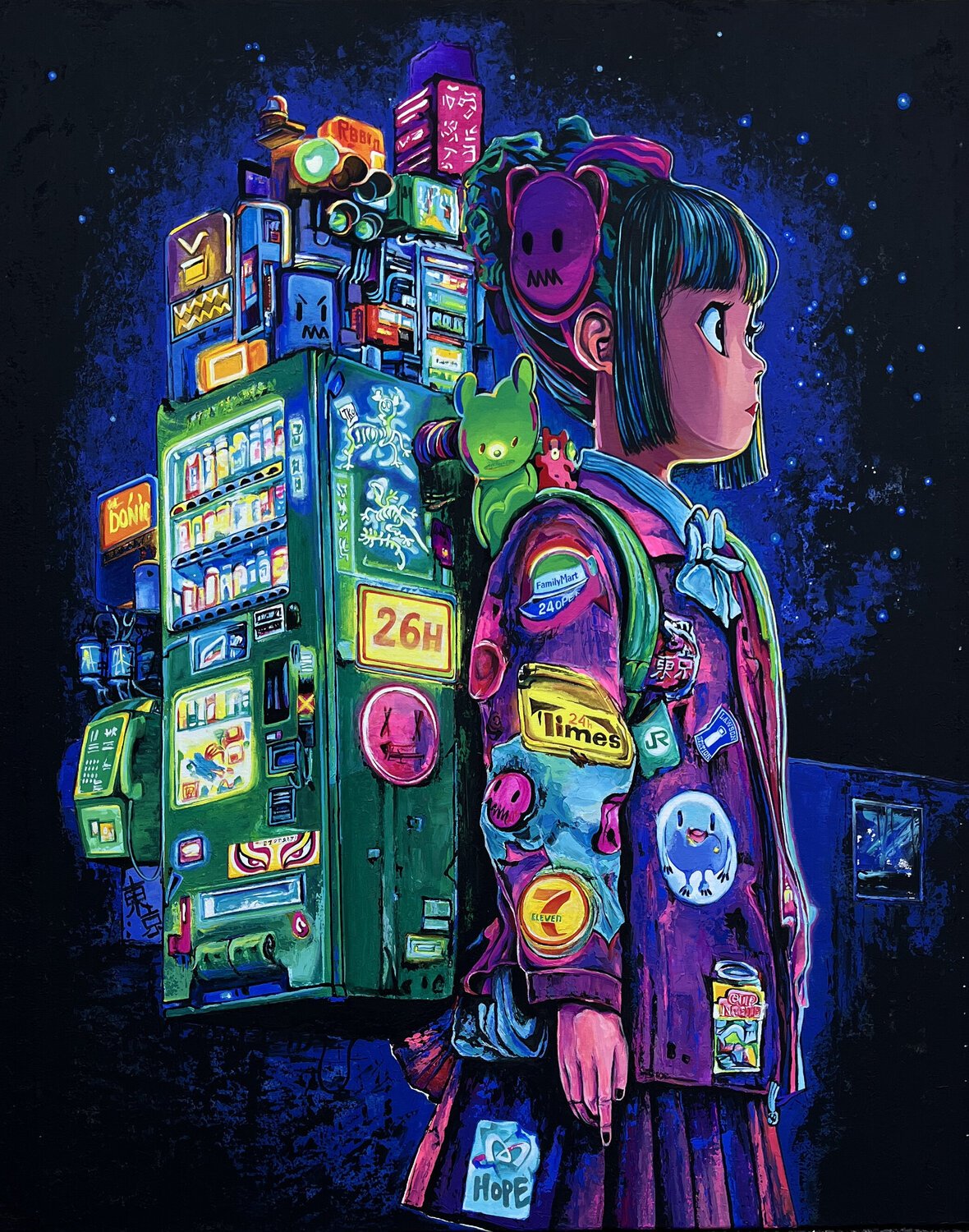 Girl With A Vending Machine (Night) Pavel Sipkin Dipinto originale in vendita