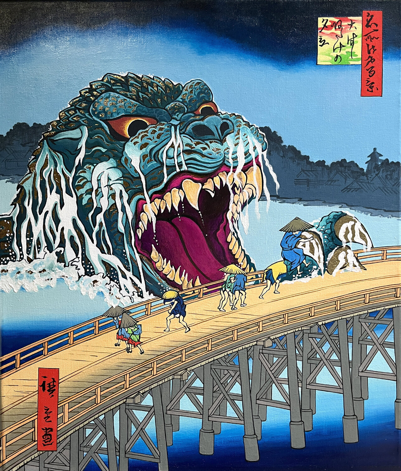 Godzilla Hiroshige Pavel Sipkin Originalgemälde zu verkaufen