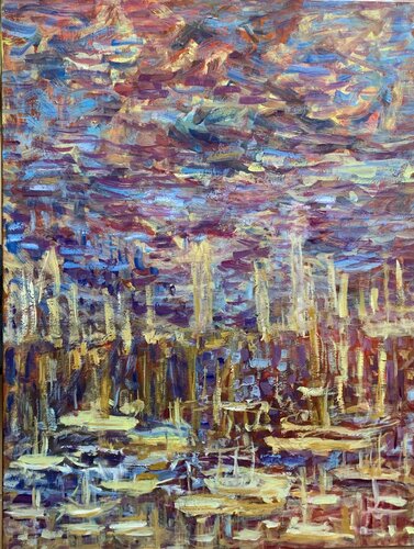Crépuscule sur le port T2026-M10-HP di Gisèle Tabone, Pittura in vendita su Singulart
