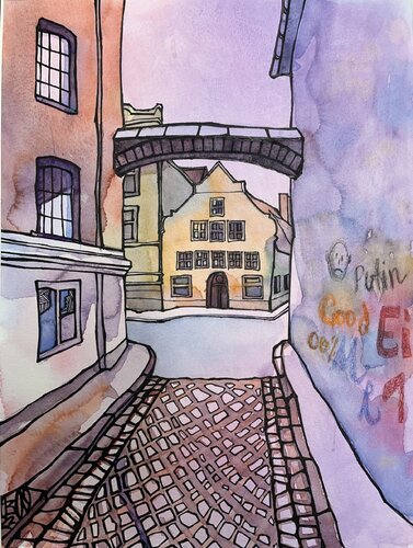 Schau mal rein in eine Gasse van Vera Fischer, Schilderij te koop op Singulart