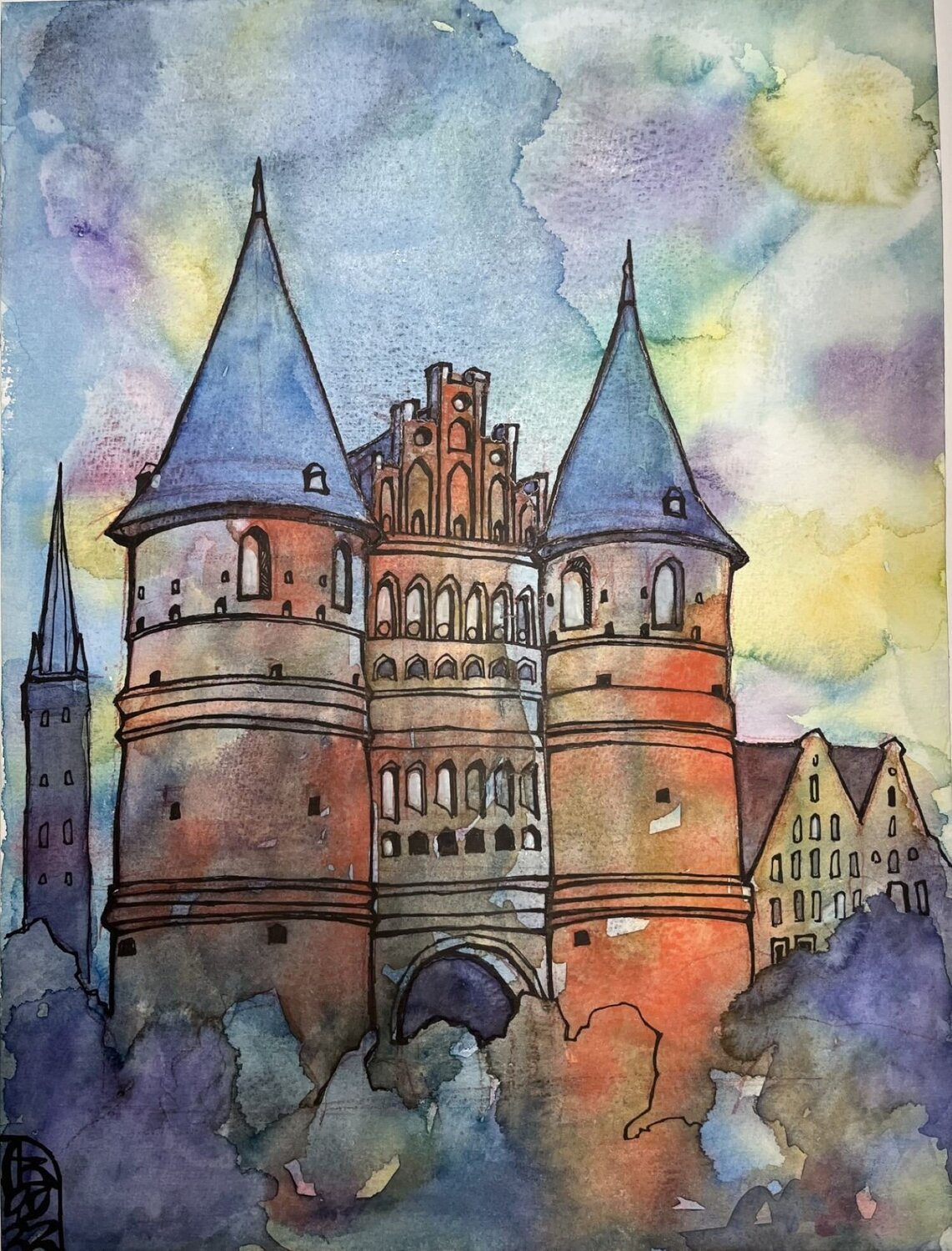 Holstentor - Wahrzeichen Lübecks Vera Fischer Originalgemälde zu verkaufen