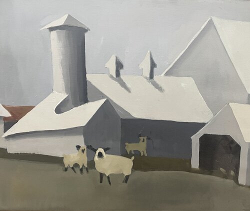 Sheep at Far Away Farm by Peggy Grose, Painting for Sale on Singulart