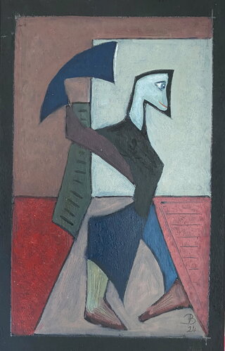 2024 53. PB.   Le passant au parapluie. van Franck Beroard, Schilderij te koop op Singulart