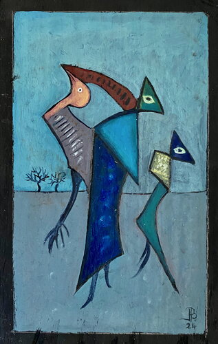 2024 046. PB.   L'oie et l'oiseau di Franck Beroard, Pittura in vendita su Singulart