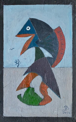 2024 041. PB.   Le premier pas du poisson. di Franck Beroard, Pittura in vendita su Singulart