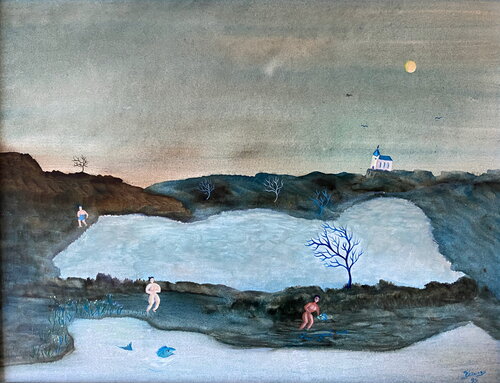 1995 01. HP.   Fleurs bleues di Franck Beroard, Pittura in vendita su Singulart