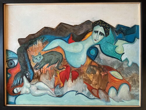 2002 001 HP    Le chat bleu. van Franck Beroard, Schilderij te koop op Singulart