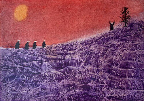 1981 003 HP.    Procession vers l'arbre croix di Franck Beroard, Pittura in vendita su Singulart