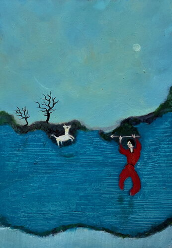 1996 005 HP.    La chasse au loup blanc di Franck Beroard, Pittura in vendita su Singulart