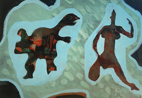 André Beroard.  FB AB 1995 005.  La femme et la tortue de Franck Beroard, Pintura a la venta en Singulart