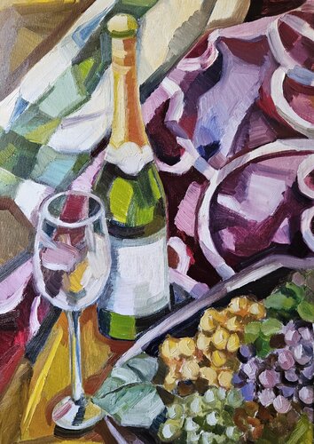 Stillife with bottle di @asaleanderz Leanderz, Pittura in vendita su Singulart