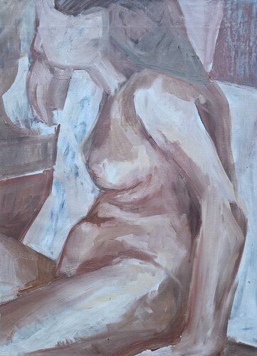 Model side view sitting on a chair di @asaleanderz Leanderz, Pittura in vendita su Singulart