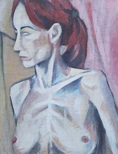 Nude woman with red hair di @asaleanderz Leanderz, Pittura in vendita su Singulart